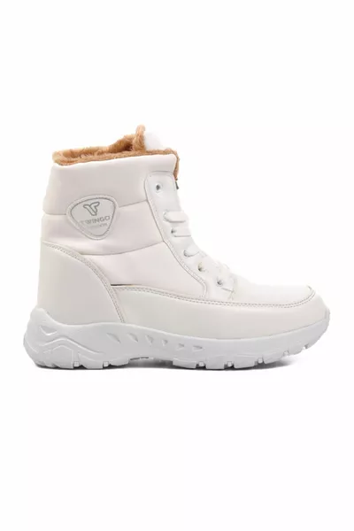 أحذية ثلجية نسائية بيضاء مع فرو بالداخل