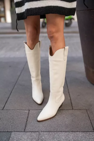 Marry Bottes en cuir écru