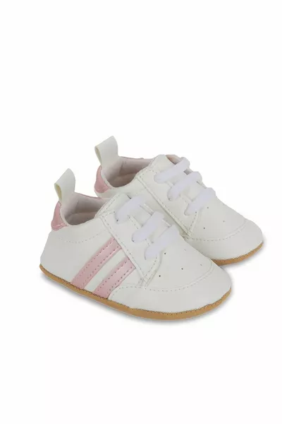 Rose Rayé Blanc Bébé Fille Sport Chaussons Premier Pas 