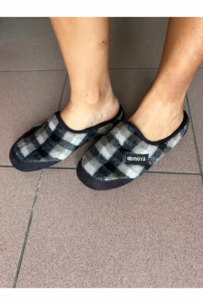 МУЖСКОЙ ЧЕРНЫЙ ЦВЕТ ПЛЕД ВОЙЛОК АНАТОМИЧЕСКАЯ ПОДОШВА ЗАКРЫТАЯ ДОМАШНЯЯ ТАПОЧКИ ЖЕНИХА УЗЕЛ РОБИН