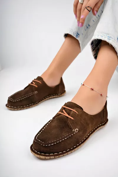Cuir véritable Marron Daim Femmes Mocassins en cuir 