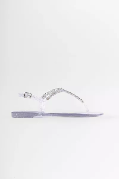 Juna Transparente silberne Damensandalen mit Steindetail