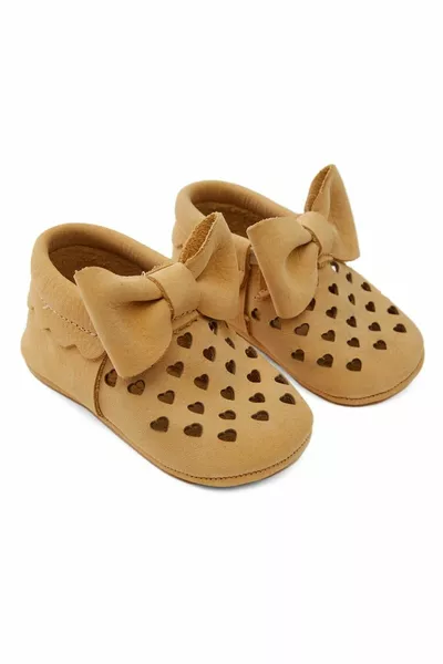 Genuine Leather Elasticated Baby Heart Loafers Mink