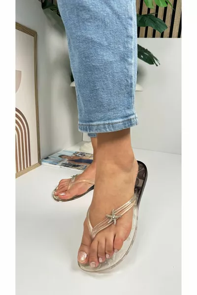 Casual Weiß Schwarz Damen Hausschuhe Flip Flops Gel Look Flache Sohle Ovale Zehe Seestern 