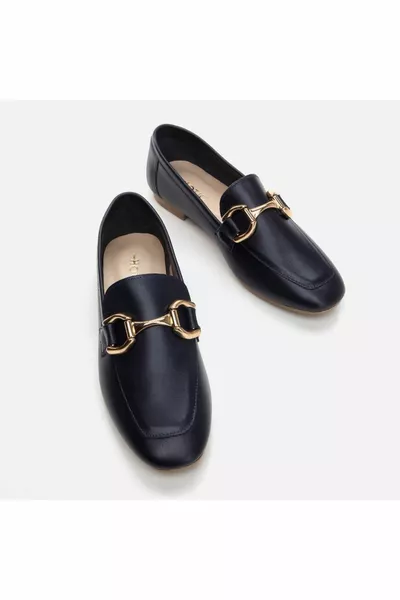 Mocassins femme en cuir véritable bleu marine