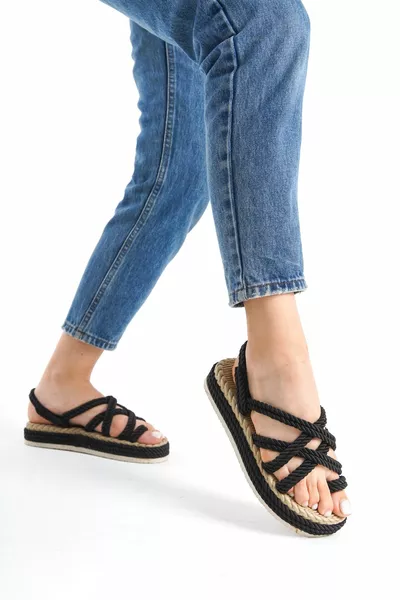 Femmes Épaisse Casual Semelle Corde Corde Cordon Design Tongs Sandales