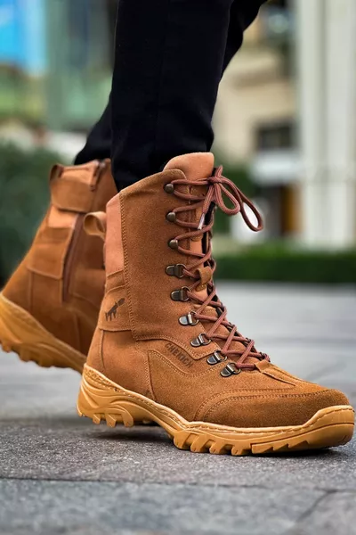  Scalatore Lace-Up Zipper Orthopedic Sole Casual Suede Men's Military Postal Boots STT Tan