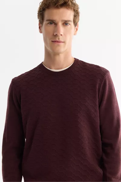 Maglione Uomo Bordeaux a Girocollo in Maglia Testurizzata 