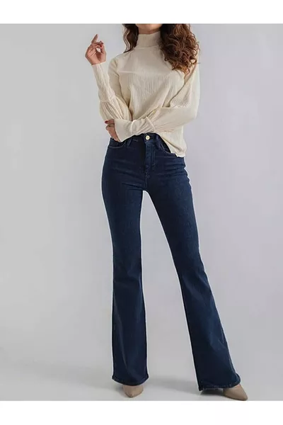 Ngbutika&Geenzmanifacture Pantaloni a zampa spagnoli, colore resistente allo sbiadimento, con lycra, vita alta, jeans spagnoli