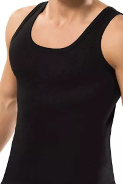 Мъжки черен рипсен потник % памук, пакет от 3 броя