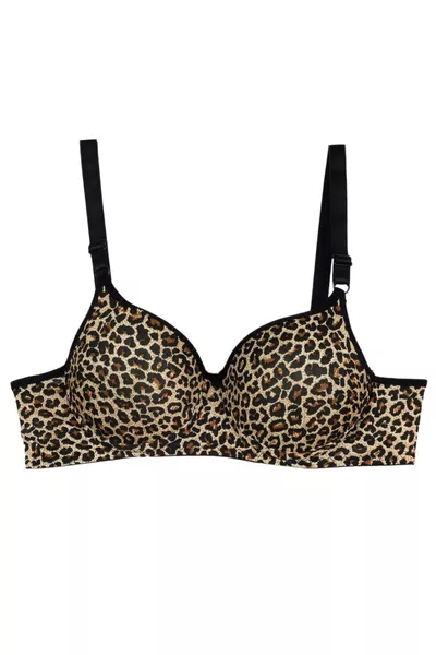 Дамски сутиен с подплата и банели с леопардов десен и регулируеми презрамки