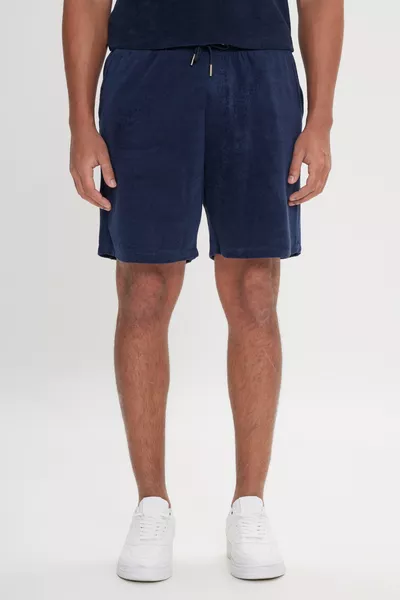 Men's Navy Standard Fit Regular Cut Towel Shorts