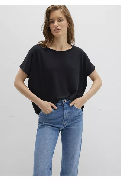 Lux Touch TENCEL TM Модал Черная Базовая Футболка Свободного Кроя / Свободный Удобный Силуэт 