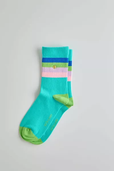 Chaussettes Socquettes Femme à Rayures Colorées Turquoise