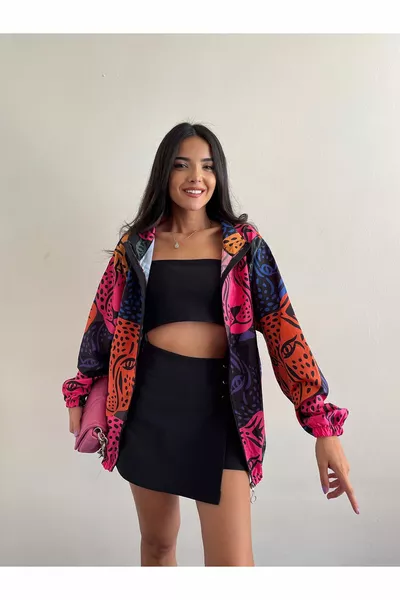 Imperméable à motifs oversize avec fermeture éclair