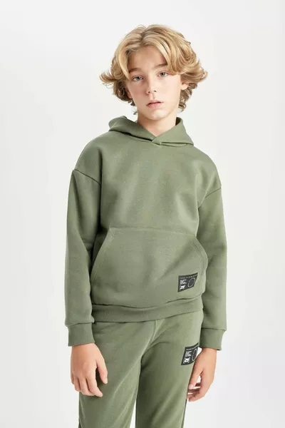 Sweat à capuche pour garçon, coupe large oversize avec poches, pour l'école AU