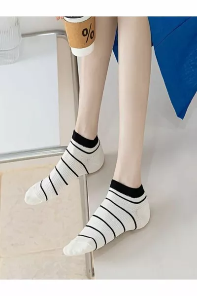 5'li Çizgili Desenli Patik Ekonomik Paket Unisex Kısa Spor Sneakers Çorap