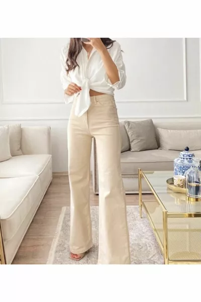 Women's Beige Nude Palazzo Jeans P&B