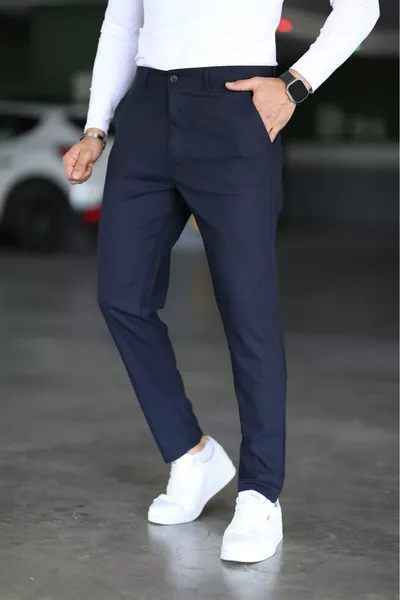 Men's Navy Blue Italian Cut Slim Fit Quality Fabric Pants