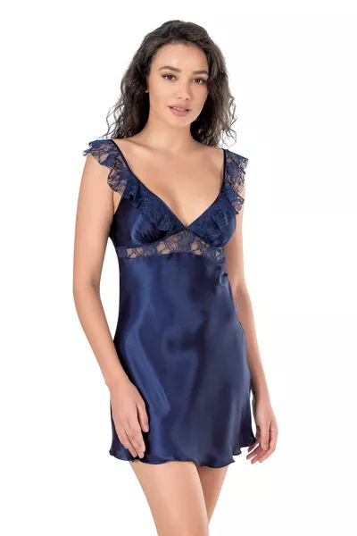 قميص نوم ساتان قصير باللون الأزرق الداكن 