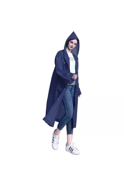 Unisex Lacivert Eva Kumaş Su Rüzgar Geçirmez Yağmurluk