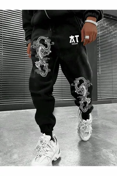 Дракон и буква графичен спортен панталон с връзка на кръста