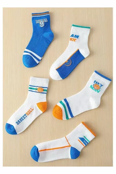 5 أزواج من جوارب الأطفال بنقشة كرة السلة سلسلة كرة السلة المصممة خصيصًا