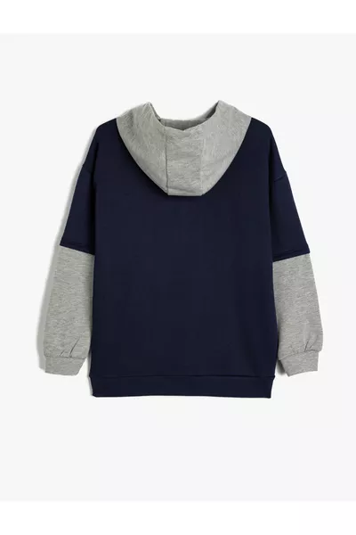 Sweatshirt à capuche à blocs de couleurs avec imprimé Brooklyn, manches longues, doublure brossée