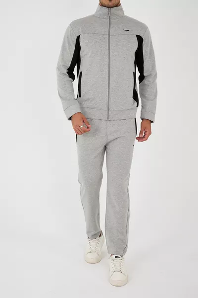 طقم رياضي رجالي بياقة عالية وسروال مستقيم