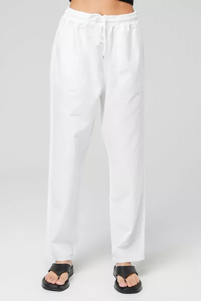 Women's White High Waist Elasticated Linen Look Cotton Pants