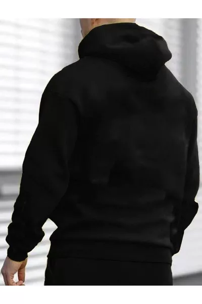 Herren Schwarzer Kapuzenpullover Oversize mit Druck