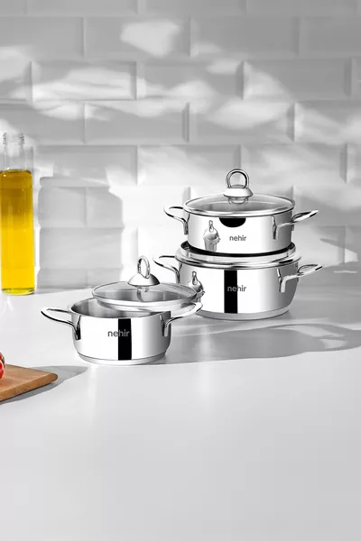 Silver 6-Piece Stainless Steel Mini Pots Set (cm)