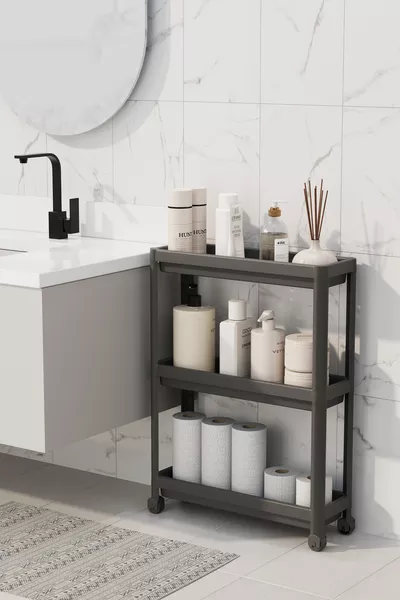 Трехъярусная прямоугольная полка на колесиках, органайзер для ванной и кухни, современная полка для хранения, черная