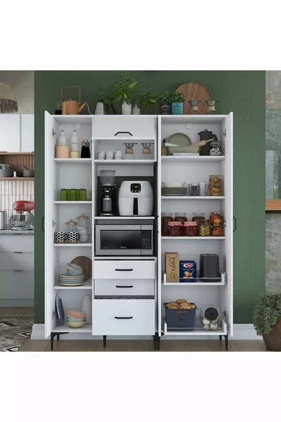 Rani Multifunctionele Kast 4 Deuren 3 Lades Bijkeuken Keukenkast Wit