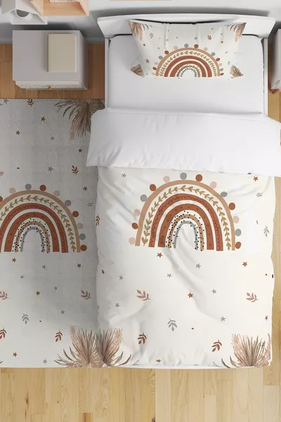Edge Botanical Rainbow Pattern Single Bedroom Baby Kids Duvet Cover Set