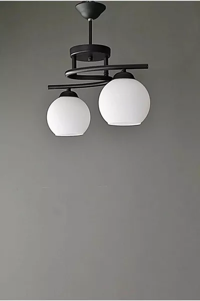 ثريا عصرية بصندوق أسود وزجاج أبيض مزدوج