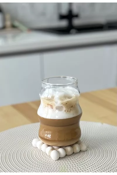 كوب مزدوج من البورسليكات مقاوم للحرارة، طويل وذو شكل لولبي مستقيم | كوب قهوة وعرض - 1 قطعة