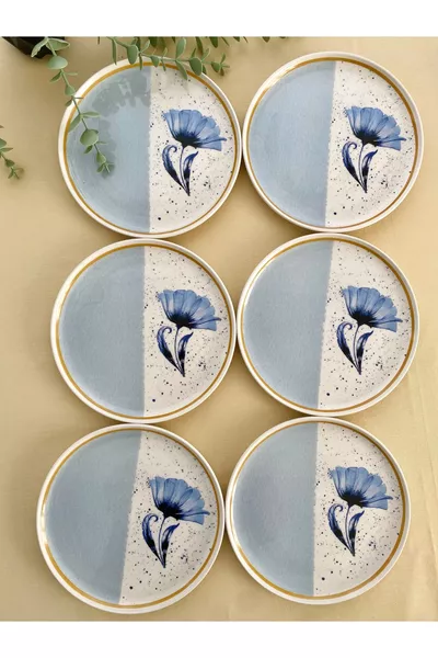 Blue poppy 6-piece serving/dessert plate set