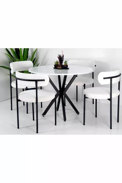 4 Sedie 1 Tavolo di 1 Cm di Diametro in Tessuto Teddy Morbido per Soggiorno, Cucina, Balcone