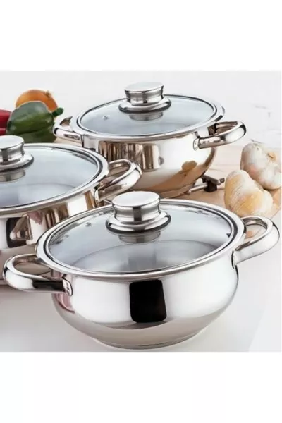 Mercan 6 Parça Çelik Tencere Takımı Cam Kapak 