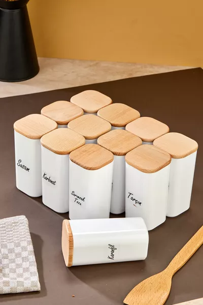 Labeled ml Bamboo Wooden Lid Acrylic Spice Storage Jar - Vacuum Sealed