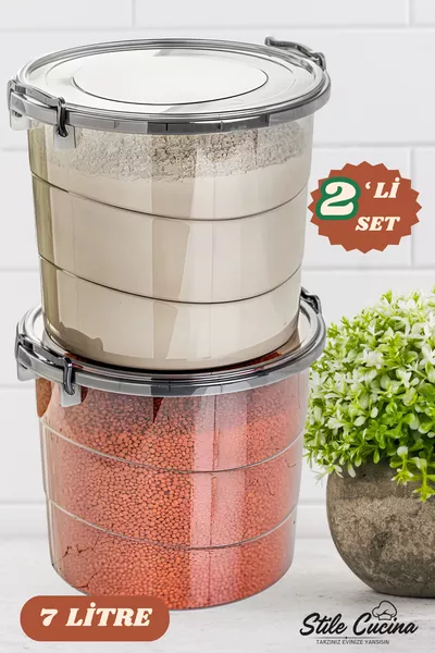 Mega Size Advantage 2-Pack Round Flour and Legume Container - Handled Detergent Storage Box 7 Liters Anthracite