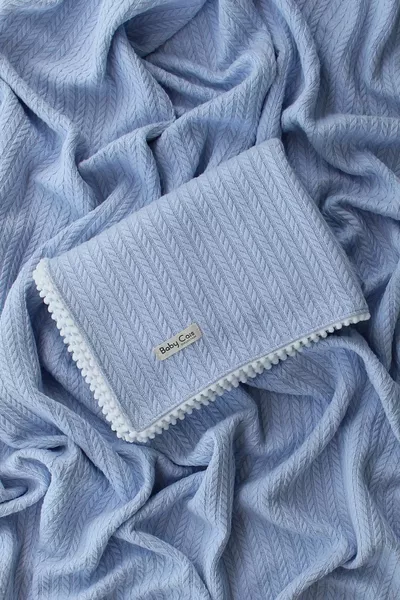 Детский плед с вязаным узором, органический хлопок, мягкий голубой,  см