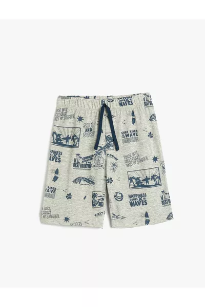 Baumwollshorts mit Bindeband und Aufdruck