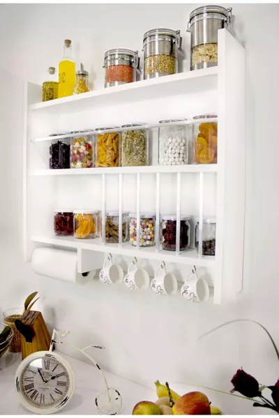 رف بهارات وخزائن مطبخ خشبية