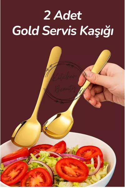 Set di 2 cucchiai da insalata e spatole in acciaio inox dorato di lusso, cucchiaio da portata in acciaio cm