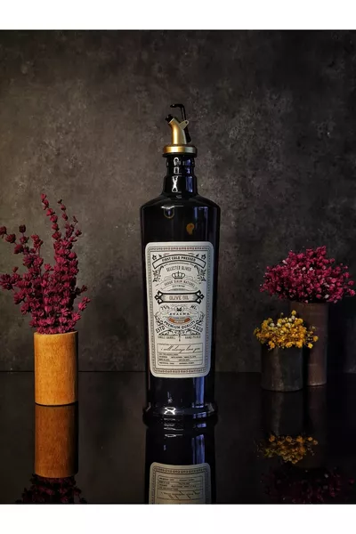 ML Black Italian Glass Oil Dispenser Vintage Oil Bottle with Gold Cap