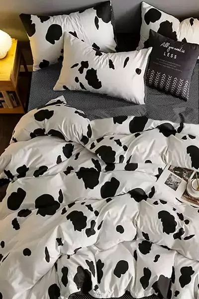 Dekbedovertrek Set met Elastisch Hoeslaken Tweepersoons Volledige Dalmatier Wit