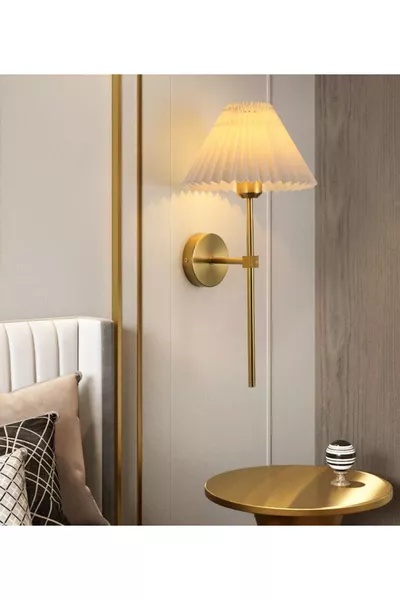 Moderne Design 1 Stuk Draadloze Batterij Wandlamp Plug & Play Crème Lampenkap Paraplulamp Vintage Goud Geel