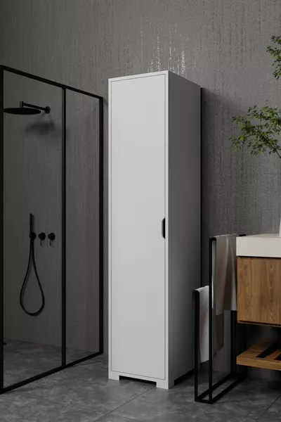 خزانة الحمام والملابس بباب واحد و5 رفوف بلون أبيض ناصع من دورو Cm Mat - دولاب